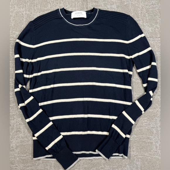 La Ligne Navy Blue Striped 100% Cotton Crew Neck Long Sleeve Sweater Size Small - Picture 1 of 6